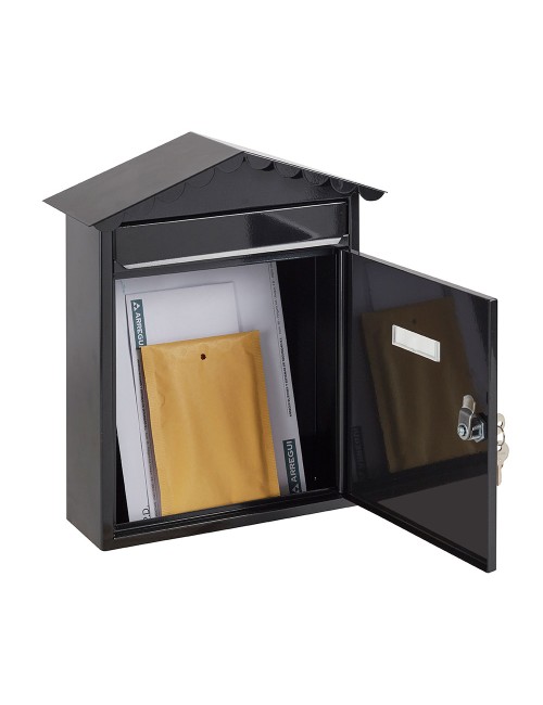 Buzón individual exterior, mediano, visit, acero, negro, 30 x 11 x 36 cm