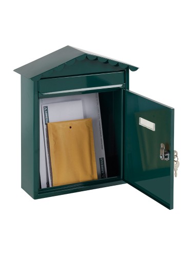 Buzón individual exterior, mediano, visit, acero, verde, 30 x 11 x 36 cm