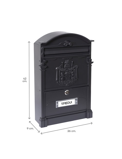 Buzón individual exterior mediano, residencia, aluminio, negro, 26 x 9 x 42 cm