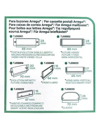 Tarjetero tjo1001 para buzones arregui, conjunto 7 piezas
