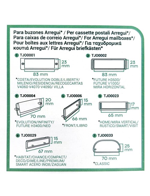 Tarjetero tjo1001 para buzones arregui, conjunto 7 piezas