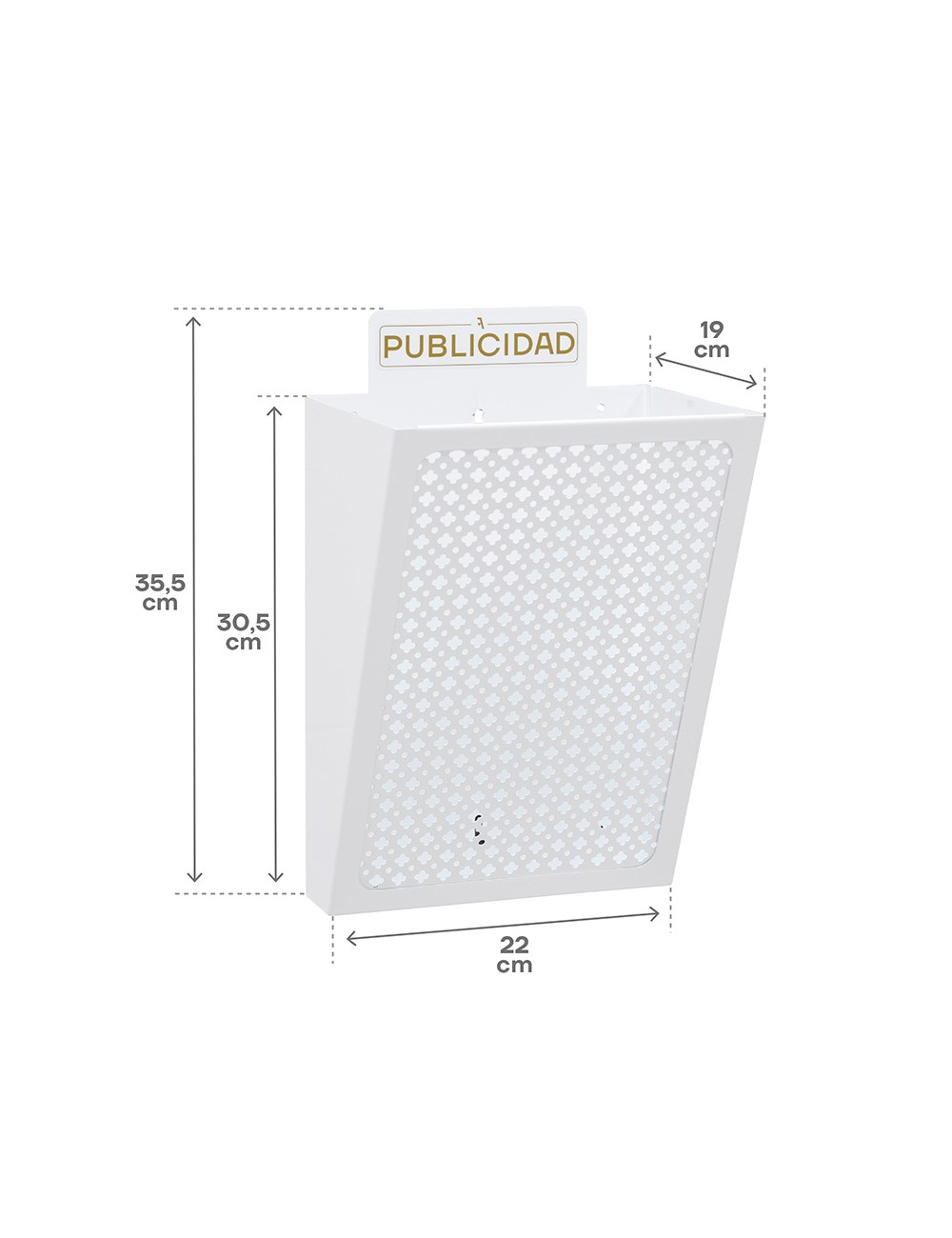 Cesta de publicidad e2304, acero, blanco, 22 x 19 x 35,5 cm