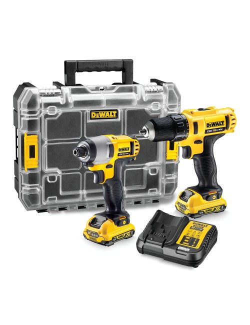Kit taladro atornillador xr 12 v + atornillador impacto xr 12 v + organizador tstak v, con cargador y 2 baterías li-ion 2 ah