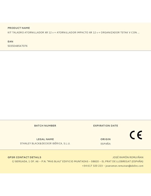 Kit taladro atornillador xr 12 v + atornillador impacto xr 12 v + organizador tstak v, con cargador y 2 baterías li-ion 2 ah