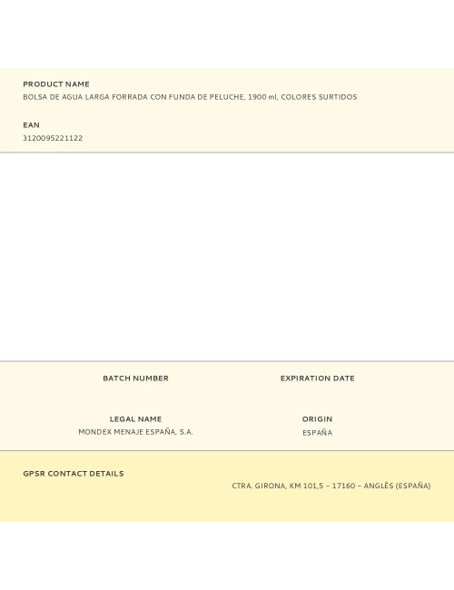 Bolsa de agua larga forrada con funda de peluche, 1900 ml, colores surtidos