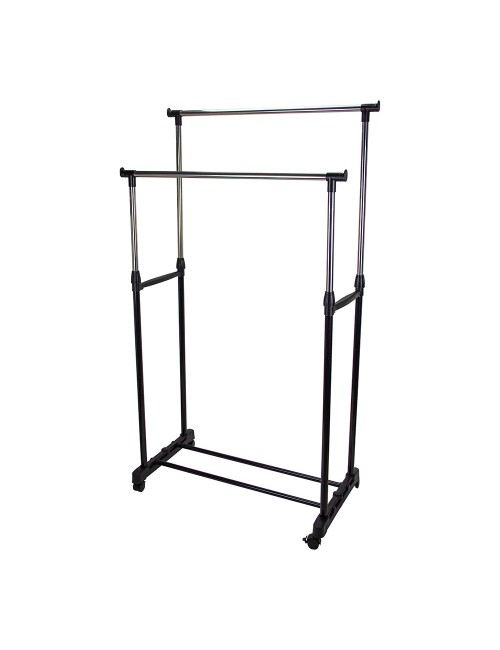 Perchero metálico de doble barra con altura regulable de 90 a 160 cm
