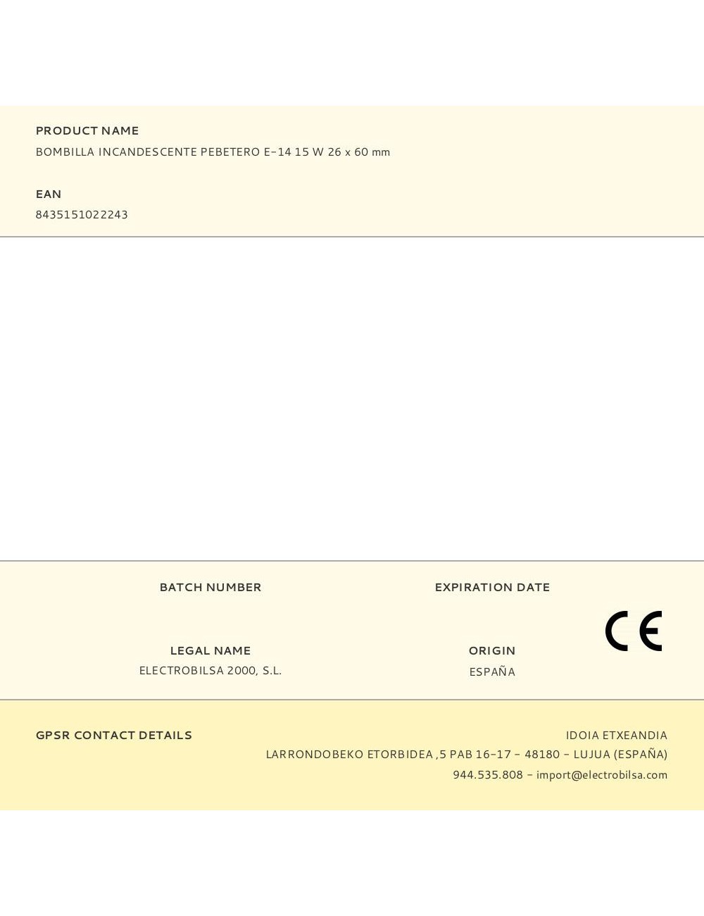 Bombilla incandescente pebetero, e-14, 15 w, 26 x 60 mm