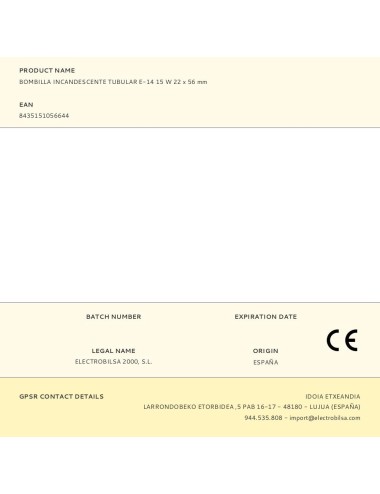 Bombilla incandescente tubular e-14, 15 w, 22 x 56 mm