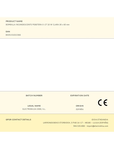 Bombilla incandescente pebetera e-27 10 w clara 30 x 60 mm