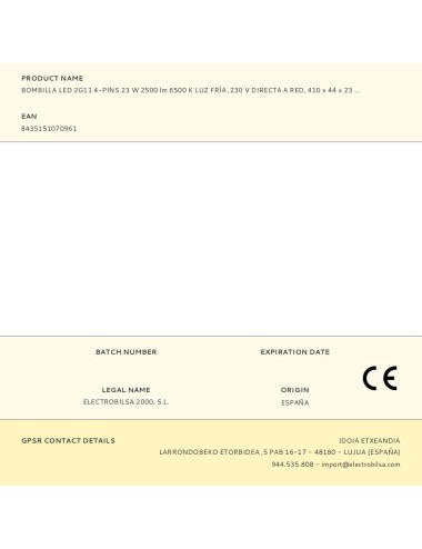 Bombilla led 2g11 4-pins 23 w 2500 lm 6500 k luz fría (eq.140 w),230 v directa a red, 535 x 23,5 x 43,3 mm