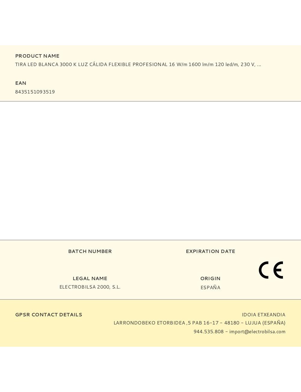 Tira led blanca 3000 k luz cálida flexible profesional 16 w/m 1600 lm/m 120 led/m, 230 v, ip65, rollo 50 m x 10 x 2,5 mm