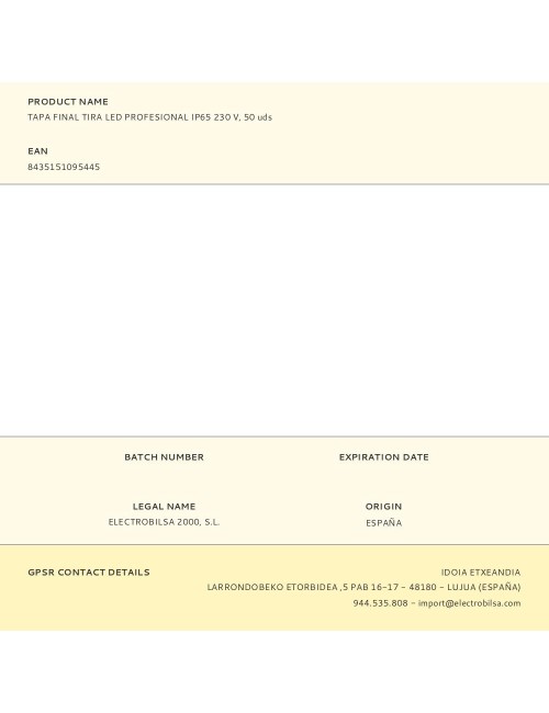 Tapa final tira led profesional ip65 230 v, 10 uds