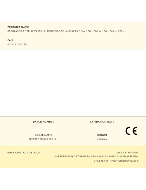 Regulador rf triac pastilla, todo tipo de lámparas, 1,5 a, 100 - 360 w, 100 - 240 v, ø52 x 26 mm