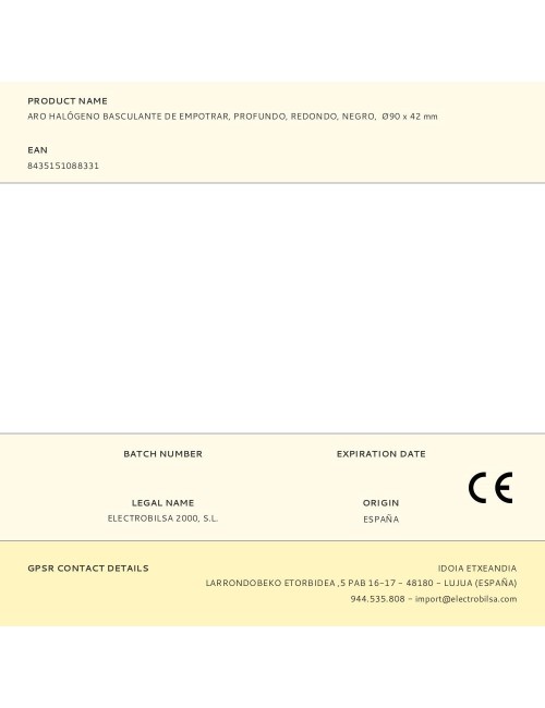 Aro halógeno basculante de empotrar, profundo, redondo, negro, ø90 x 42 mm