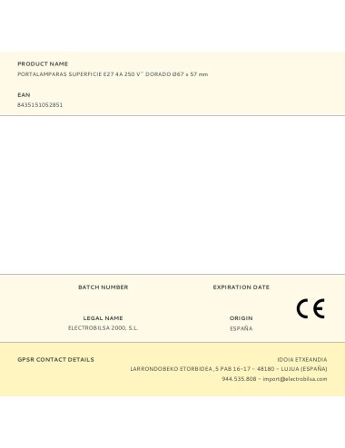 Portalámparas superficie e27 4 a 250 v~ dorado ø67 x 57 mm