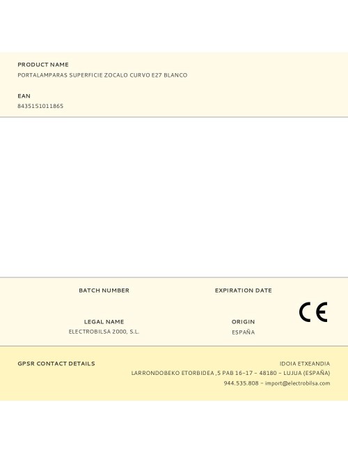 Portalámparas superficie zócalo curvo e27 blanco