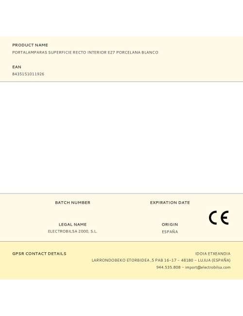 Portalámparas superficie recto interior e27 4 a 250 v~ porcelana blanco