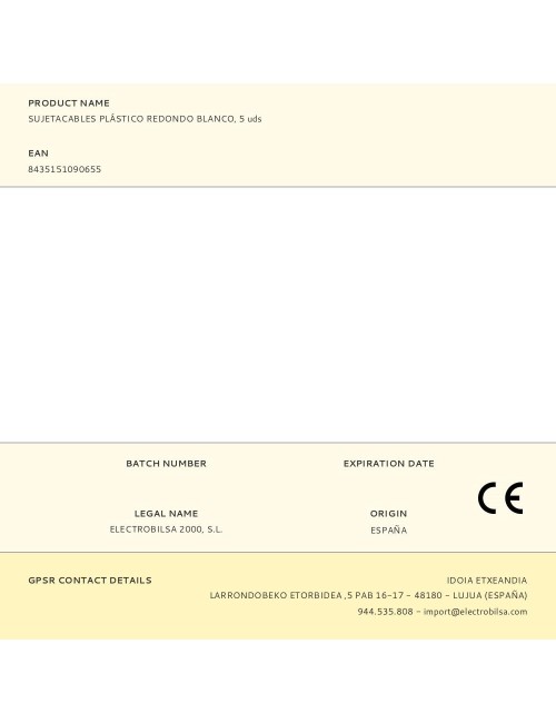 Sujetacables de plástico, redondo, blanco, 5 uds