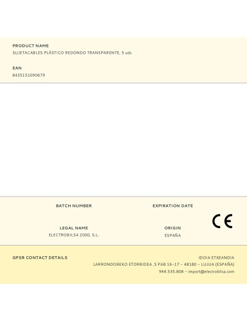 Sujetacables de plástico, redondo, transparente, 5 uds