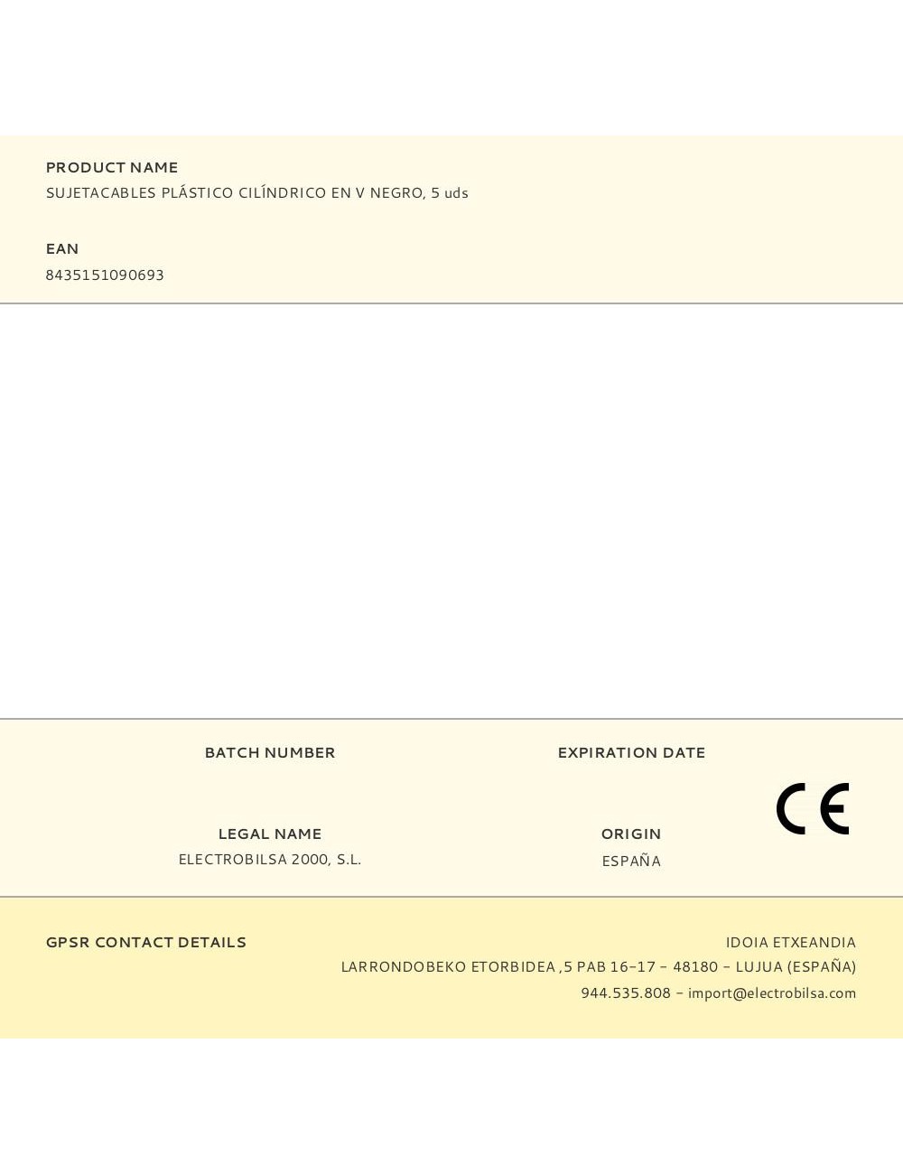 Sujetacables de plástico, cilíndrico, en v, negro, 5 uds