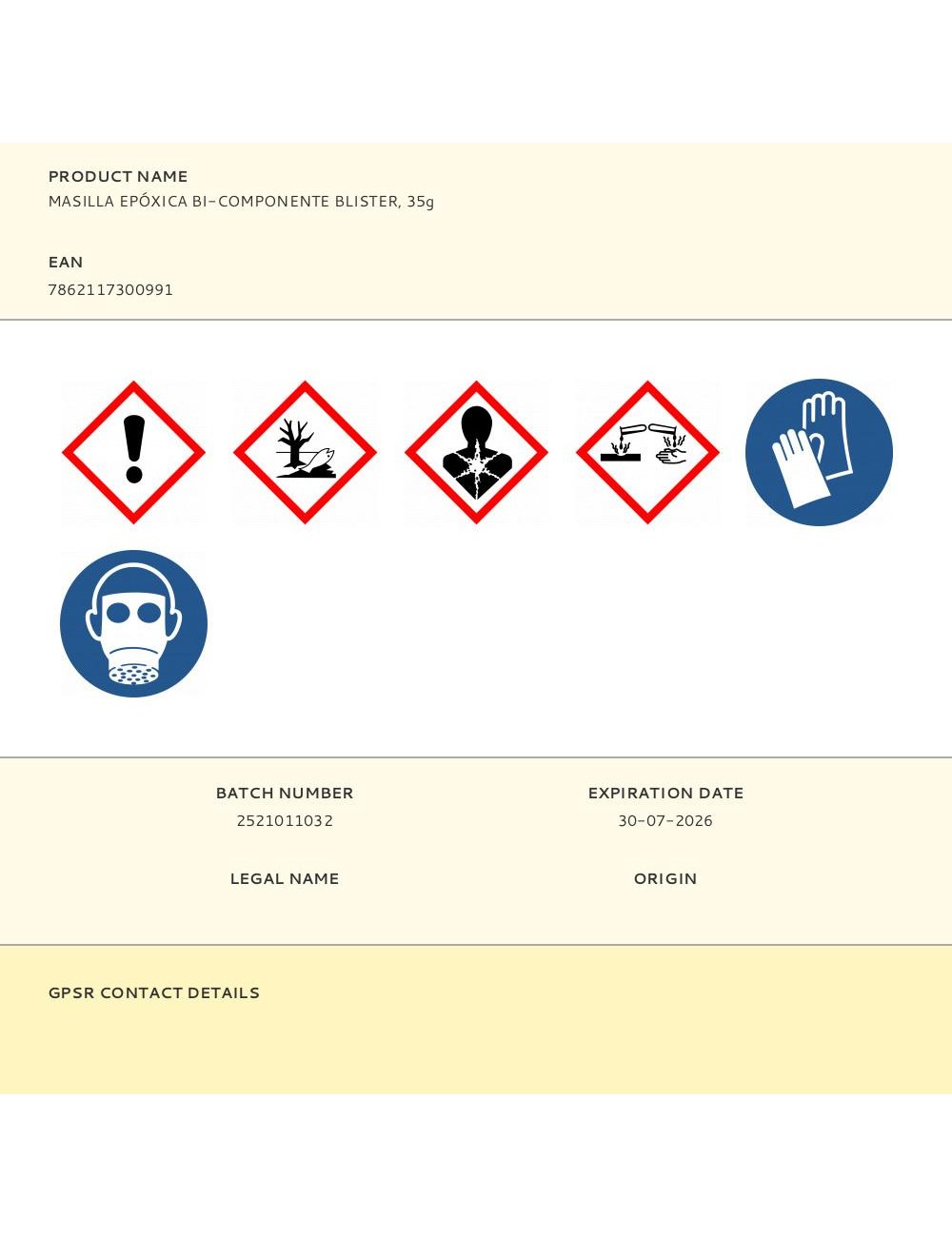 Masilla epóxica bi-componente, 35 g
