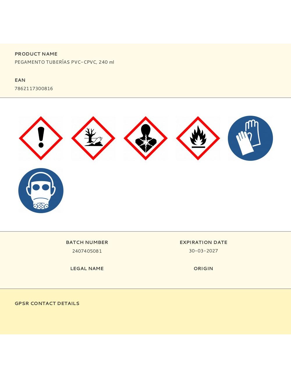 Pegamento tuberías pvc - cpvc, 240 ml