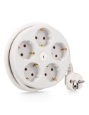 Base múltiple redonda 5 tomas 2p+t schuko, con interruptor, 1,5 m de cable h05vv-f 3g1,5 mm, 16a 250v~, blanca