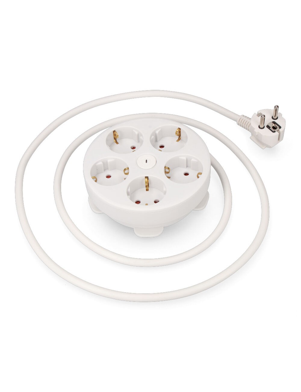 Base múltiple redonda 5 tomas 2p+t schuko, con interruptor, 1,5 m de cable h05vv-f 3g1,5 mm, 16a 250v~, blanca