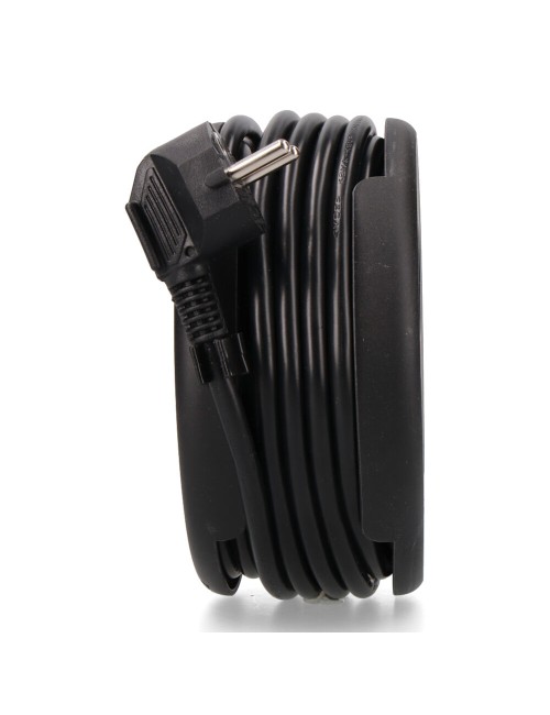 Enrollacables con 4 tomas 2p+t schuko, con protección, 16 a 250 v, cable h05vv-f 3g1,5mm de 5 m, negro