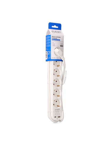 Base múltiple 6 tomas schuko, interruptor, 2 usb a + c, 1,5m de cable h05vv-f, 3g1,5 mm, 16a 250v~, blanca