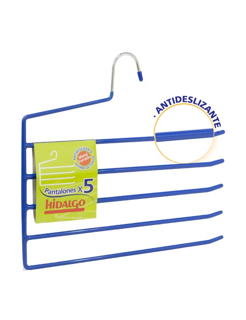 Percha antideslizante para 5 pantalones, color azul