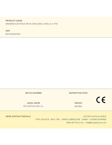 Brasero eléctrico b-750, 700 w, regulable, ø39 cm