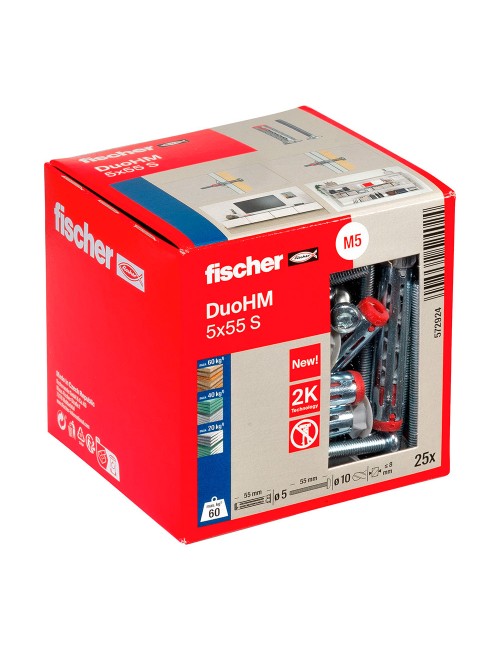 Tacos duo hm ø5 x 55 mm + tornillos ø10 x 55 mm, caja 25 uds