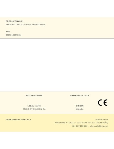 Brida nylon 7,6 x 750 mm negra, 50 uds