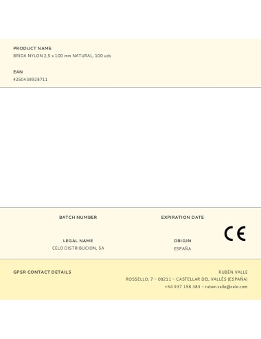 Brida nylon 2,5 x 100 mm natural, 100 uds