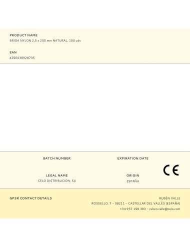 Brida nylon 2,5 x 200 mm natural, 100 uds