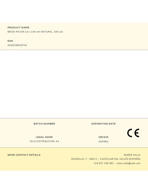 Brida nylon 3,6 x 140 mm natural, 100 uds