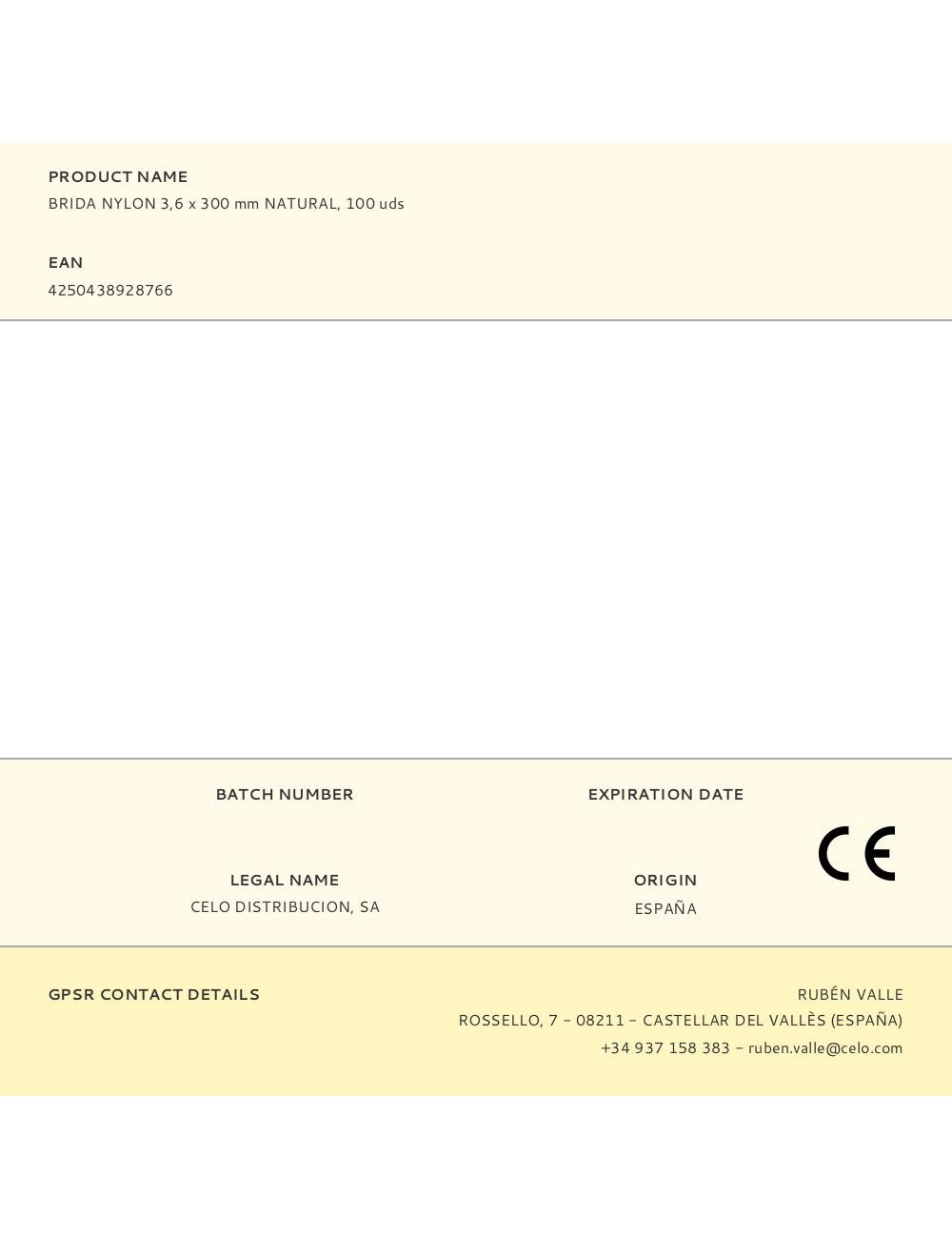 Brida nylon 3,6 x 300 mm natural, 100 uds