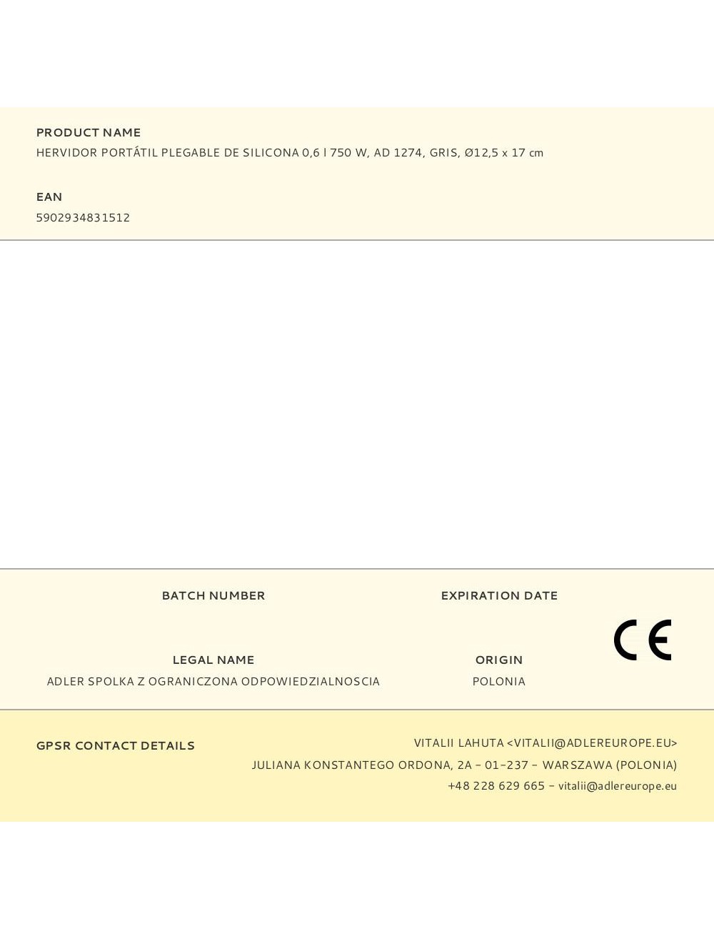 Hervidor portátil plegable de silicona ad 1279, 750 w, 0,6 l