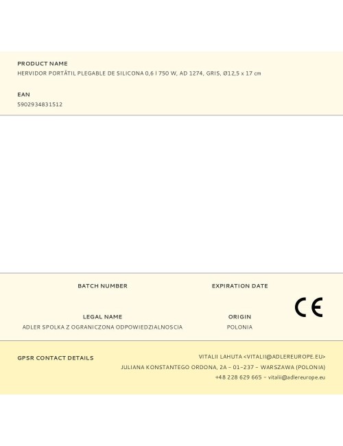 Hervidor portátil plegable de silicona ad 1279, 750 w, 0,6 l