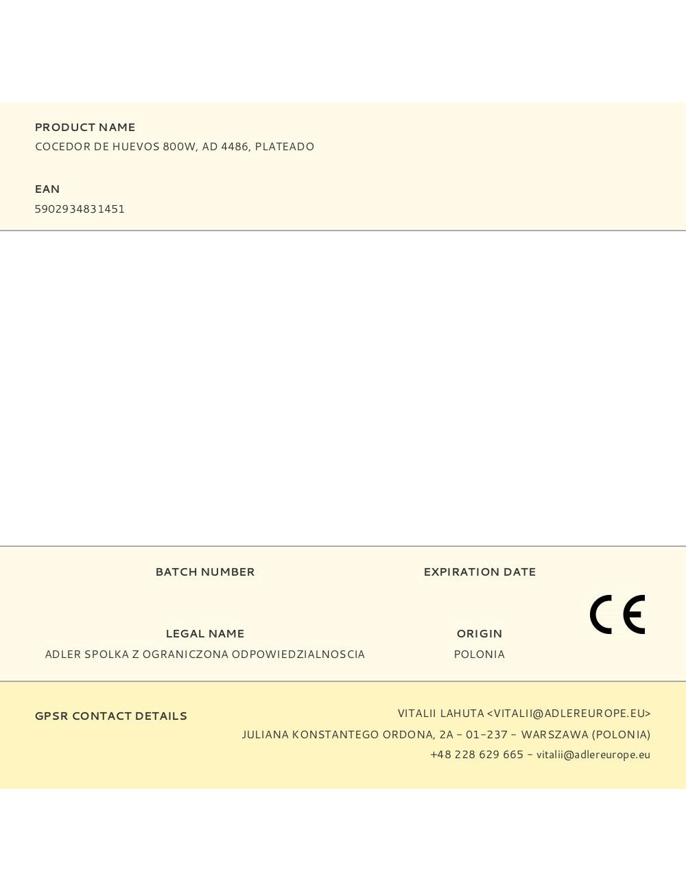 Cocedor de huevos ad 4486, hasta 8 huevos, 800 w