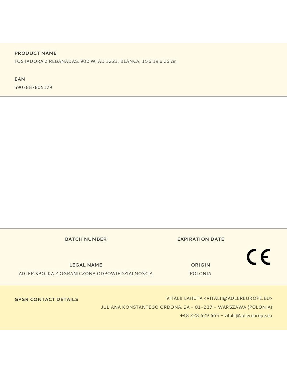 Tostadora 2 ranuras ad 3223, blanca, 900 w