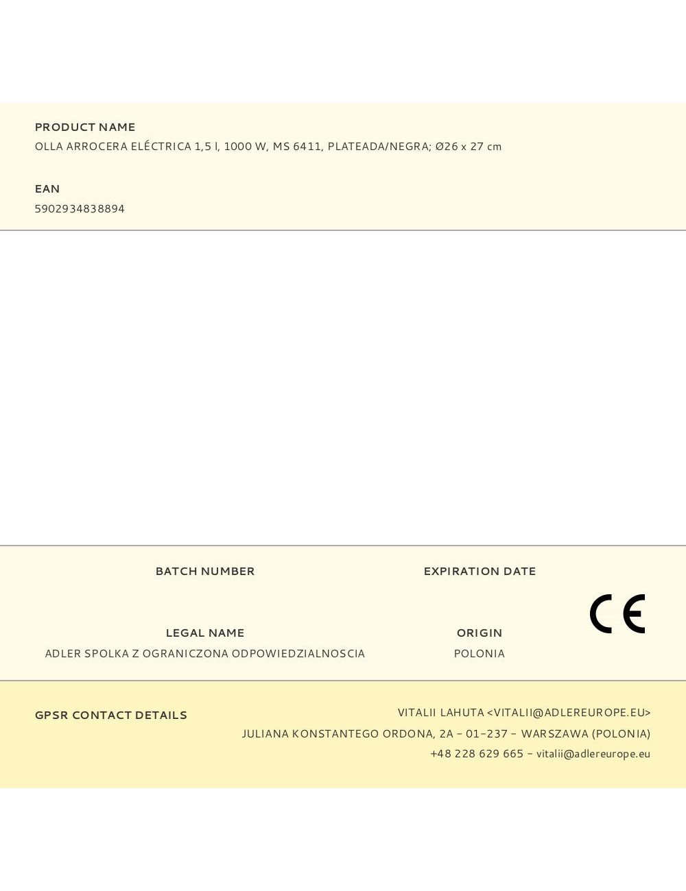 Olla arrocera ms 6411 1000 w 1,5 l