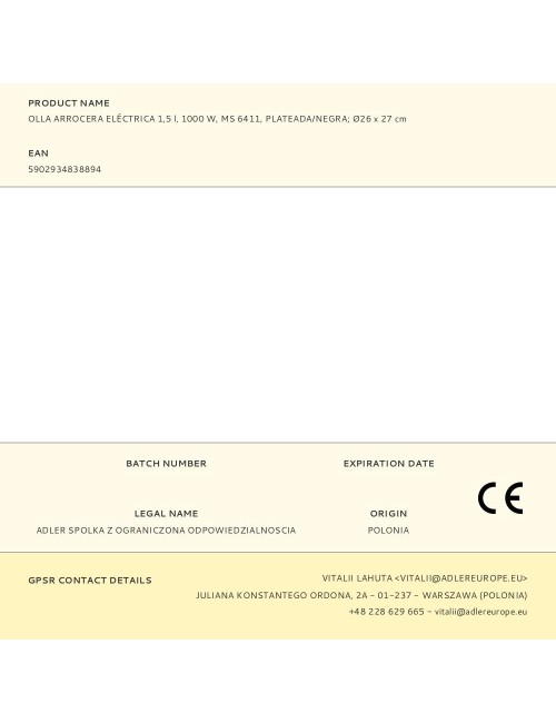 Olla arrocera ms 6411 1000 w 1,5 l