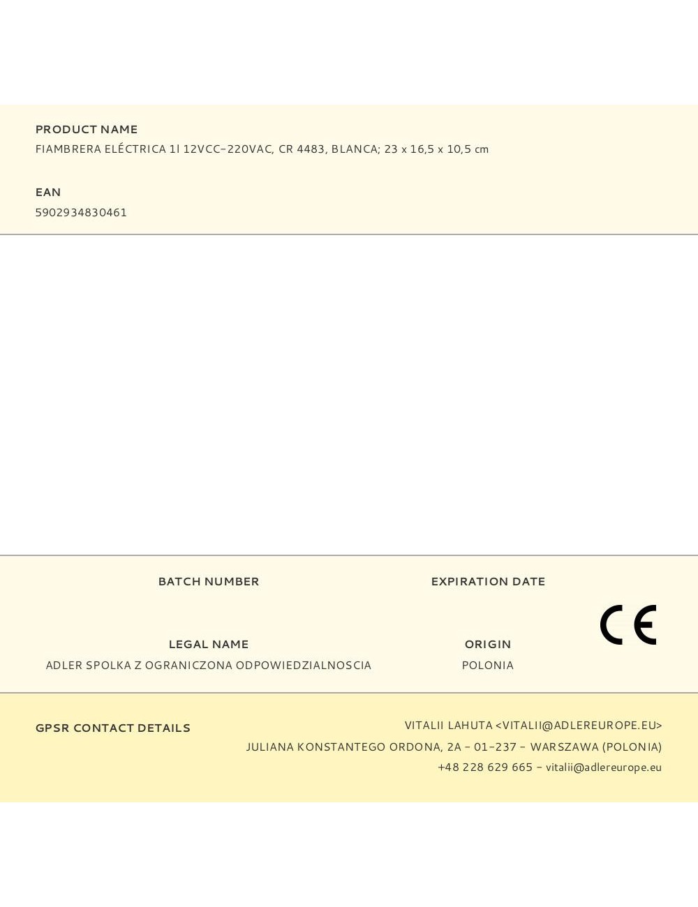 Fiambrera eléctrica cr 4483 1 l