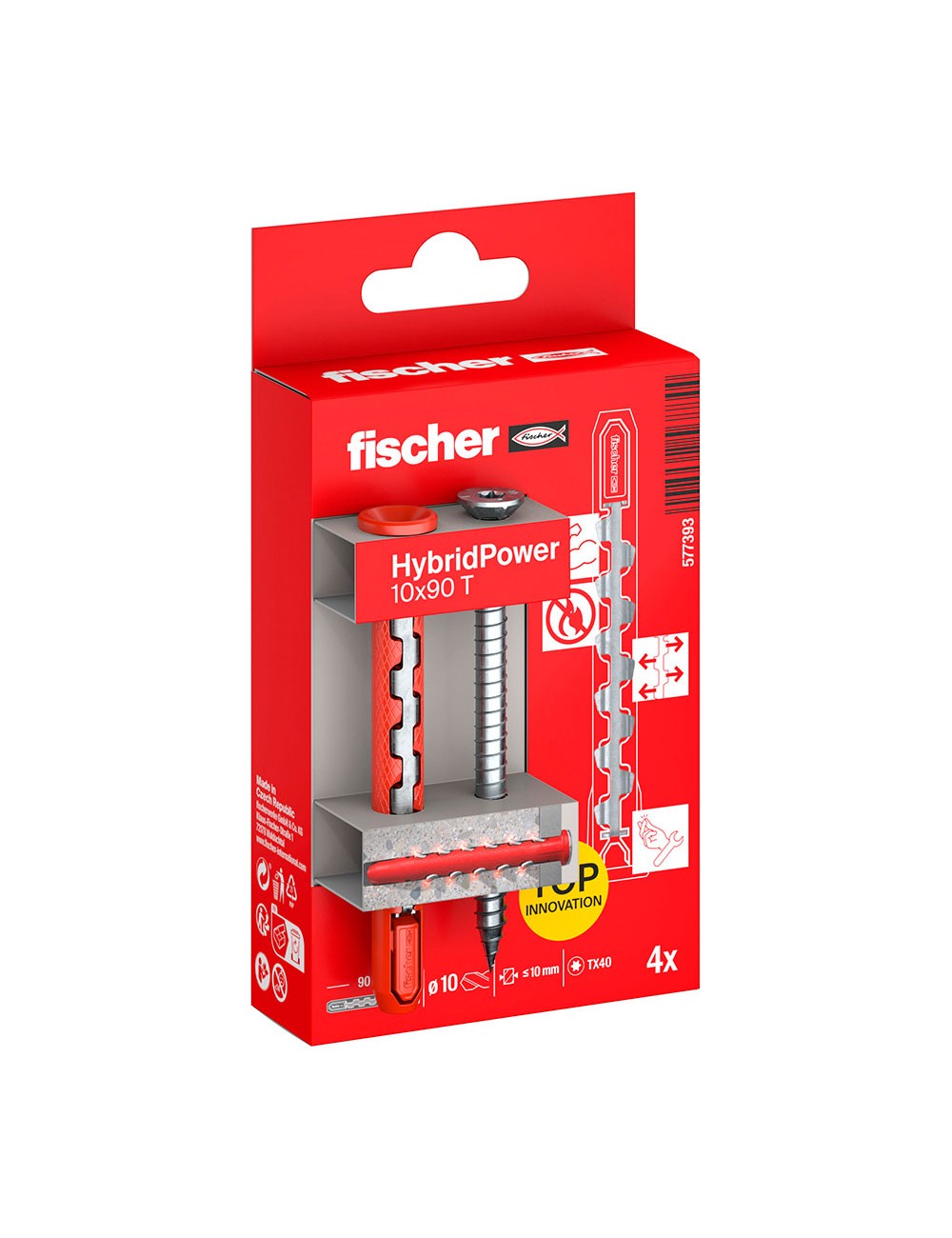 Tacos hybridpower ø10 x 90 mm + tornillos avellanados tx40, ø7 x 87 mm, blister 4 uds