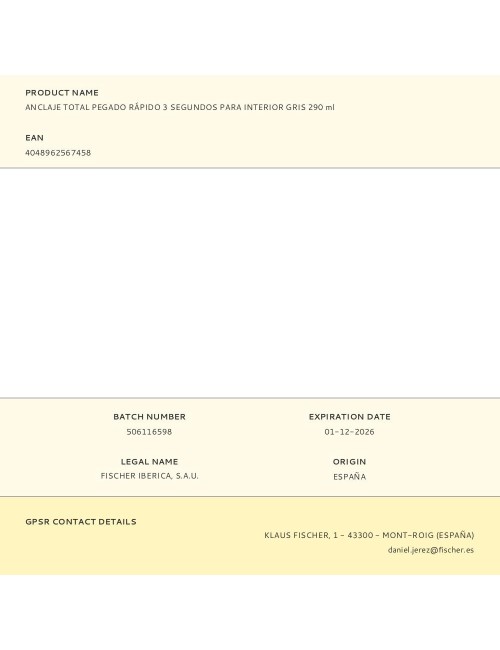 Anclaje total pegado rápido 3 segundos para interior/exterior, gris, 290 ml