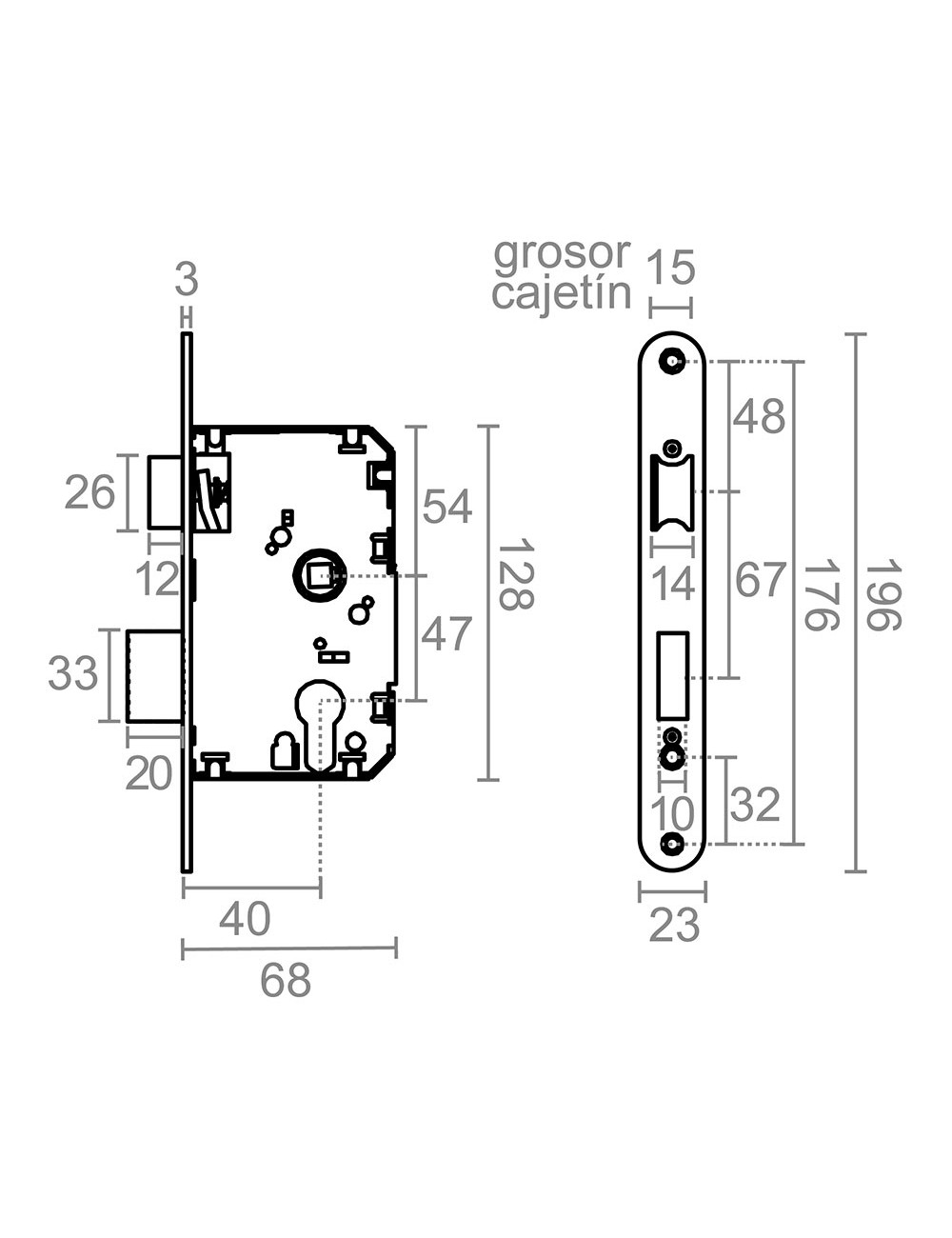 Cerradura embutir c/r cre03 40/47 mm níquel satinado