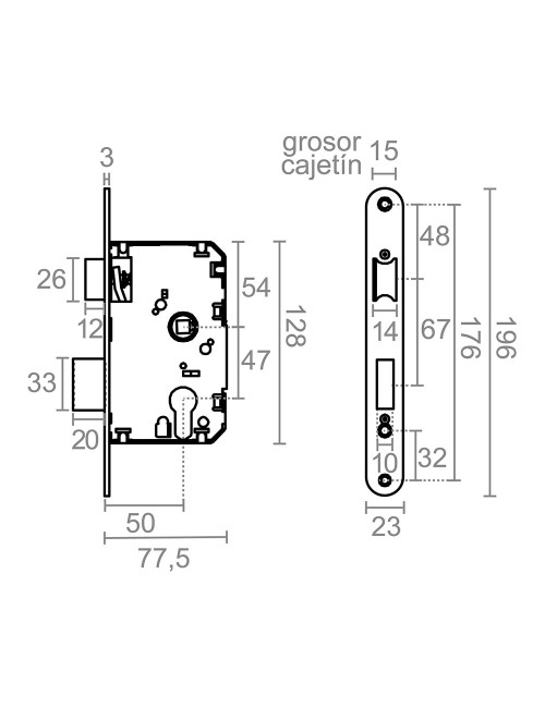 Cerradura embutir c/r cre03 50/47 mm negra