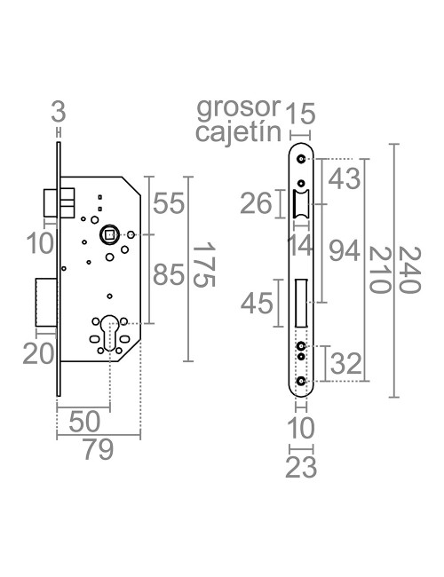 Cerradura embutir c/r cre06 50/85 mm negra
